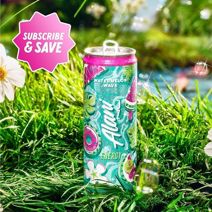 New Alani Watermelon Wave Energy Drink Low Calorie Zero Suger Energy Boost Alani Drinks12 Fl oz Cans (Pack Of 6) REPACKAGED BY Trendy Stuff Online