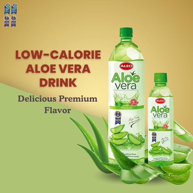ALEO 0.5L x 24 Premium Aloe Vera Drink - Natural No Preservatives No Artificial Colors Superior Taste Award 2025