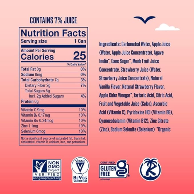 SunSip Prebiotic Soda by Health-Ade Better-for-You Soda Swap Beverage with Vitamins and Minerals Naturally Sweetened with 5g of Sugar Strawberry Vanilla 11.5 oz (12 Pack)