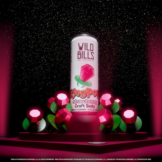 Wild Bill’s Strawberry Ring Pop Craft Soda Pop Soft Drinks – Pure Cane Sugar No HFCS Caffeine Free Vegan Gluten Free Low Sodium Lightly Carbonated – 12 Oz Cans 12 Pack