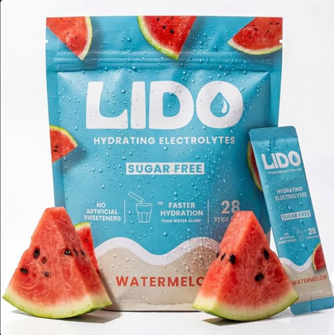 LIDO Watermelon Electrolyte Powder Packets — Clean Zero-Sugar Hydration Drink Mix with Balanced Sodium for Fast Replenishment — Vegan Paleo &amp Fasting Friendly — 28 Sticks