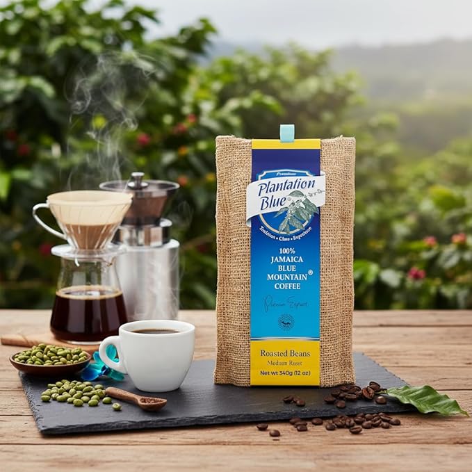 Plantation Blue 100% Blue Mountain Coffee from Jamaica Medium Roasted Whole Beans (12oz)