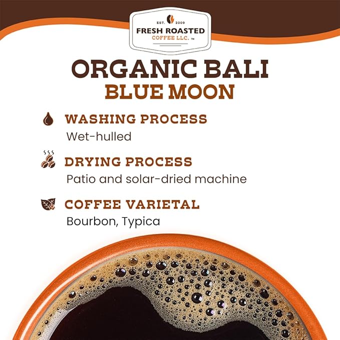 Fresh Roasted Coffee Organic Bali Blue Moon | USDA Organic Kosher | Medium Roast 5 lb (80 oz) Whole Bean