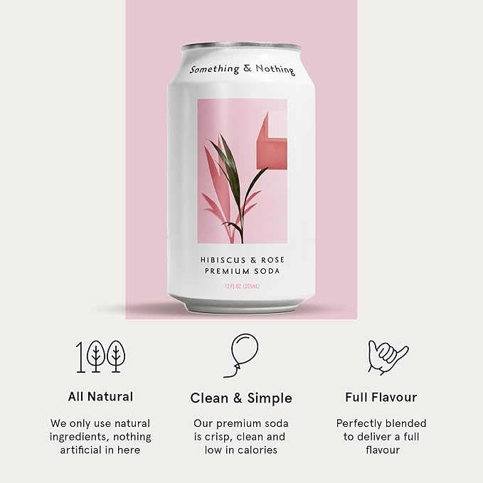 Something &amp Nothing Hibiscus &amp Rose Flavoured Sparkling Water | Lightly Carbonated Full Flavoured with Added Grape &amp Lemon Juice | Vegan &amp Low Calorie Soda | 12 Fl Oz Cans (Pack of 12