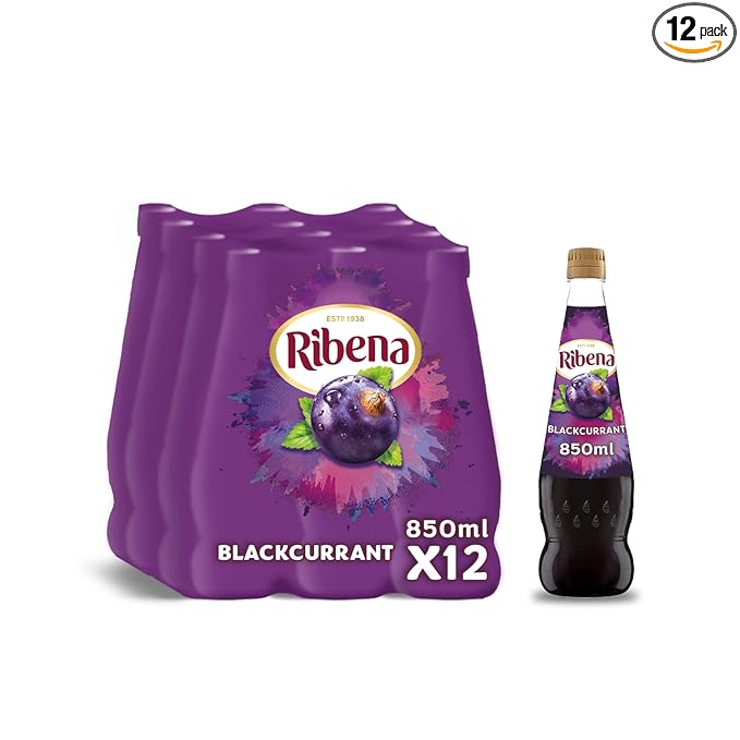 Ribena Blackcurrant Concentrate Cordial - 12 Bottles x 850ml - Contains Real Fruit Juice - No Artificial Colours or Flavourings - Dilute with Water - Made with British Blackcurrants