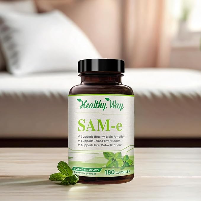 500mg SAM-e Supplement - High Strength 500mg S-Adenosyl-L-Methionine Capsules for Brain Liver and Mood Support - Non-GMO High Absorption Same Supplement (180 Capsules)