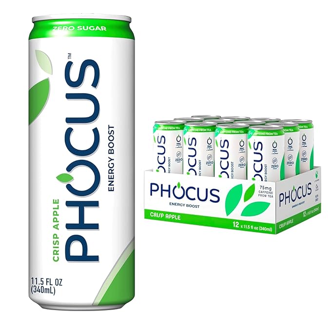 Phocus Energy Boost Crisp Apple &amp Blood Orange Bundle | 11.5 Fl oz (Pack of 24) | No Sugar | 75mg Caffeine + L-Theanine | 0 Calories