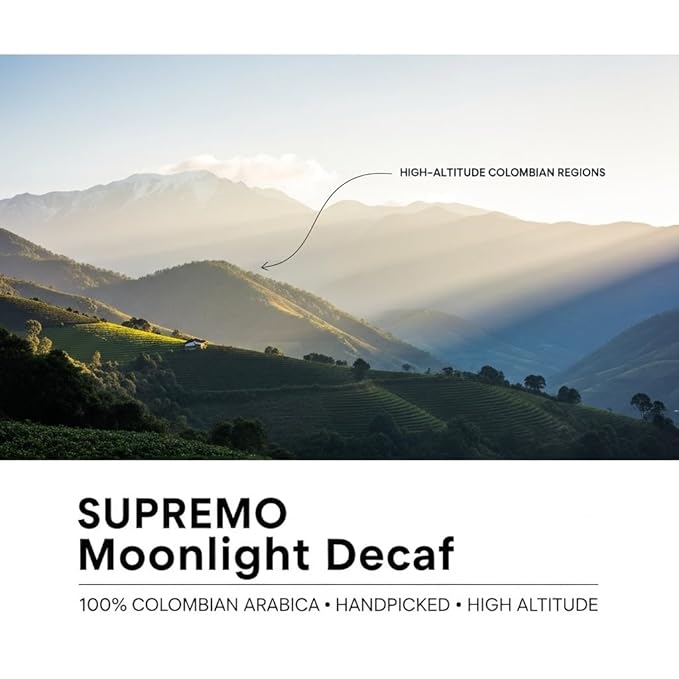 Montuno Supremo Moonlight Colombian Decaf Coffee 100% Arabica Beans Medium Roast 1 Lb (Whole Bean)