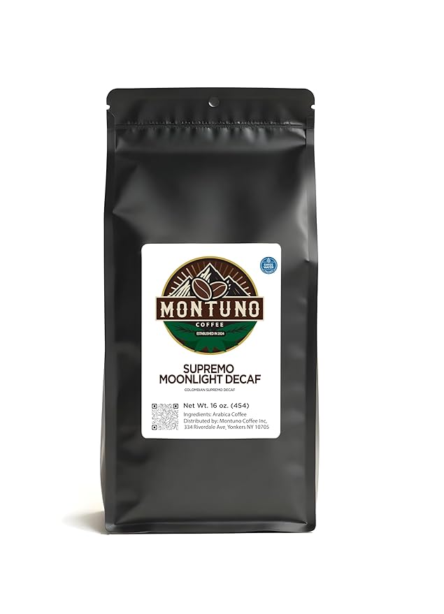Montuno Supremo Moonlight Colombian Decaf Coffee 100% Arabica Beans Medium Roast 1 Lb (Whole Bean)