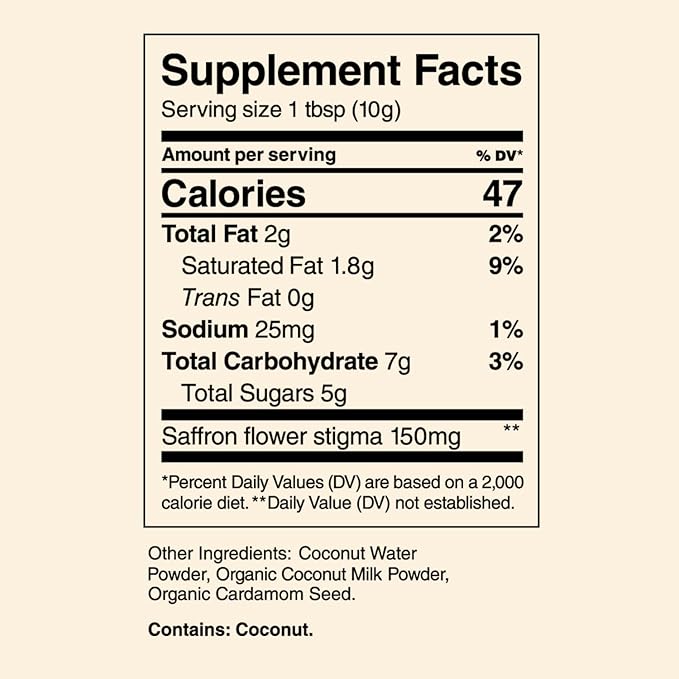 THE FULLEST - Saffron Latte 100 Day Supply - Saffron Cardamom and Coconut Based Wellness Powder for Mood and Sleep Support Sugar-Free Vegan and Gluten-Free 100 Servings