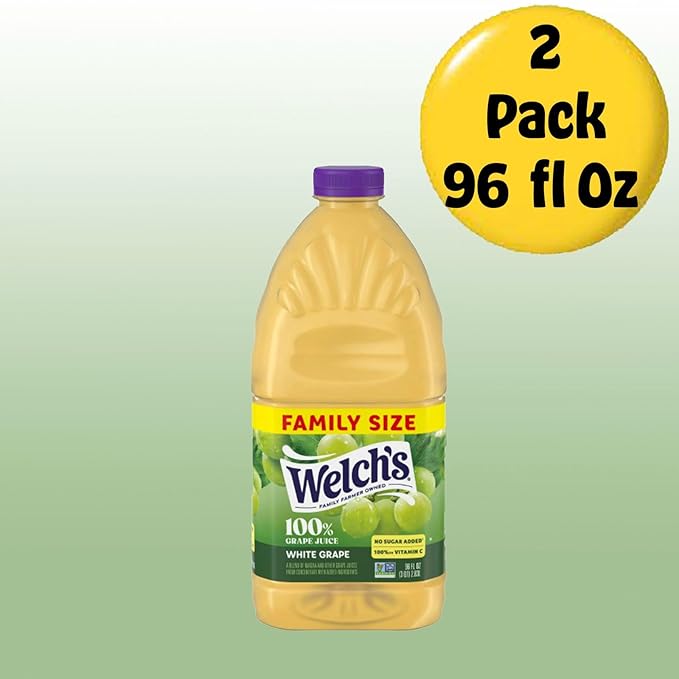 Welch's 100% White Grape Juice Drink 96 fl oz Plastic Bottle 2 Pack + 15 Sugarcane Disposable Straws by Kool8shop Infinite Deals