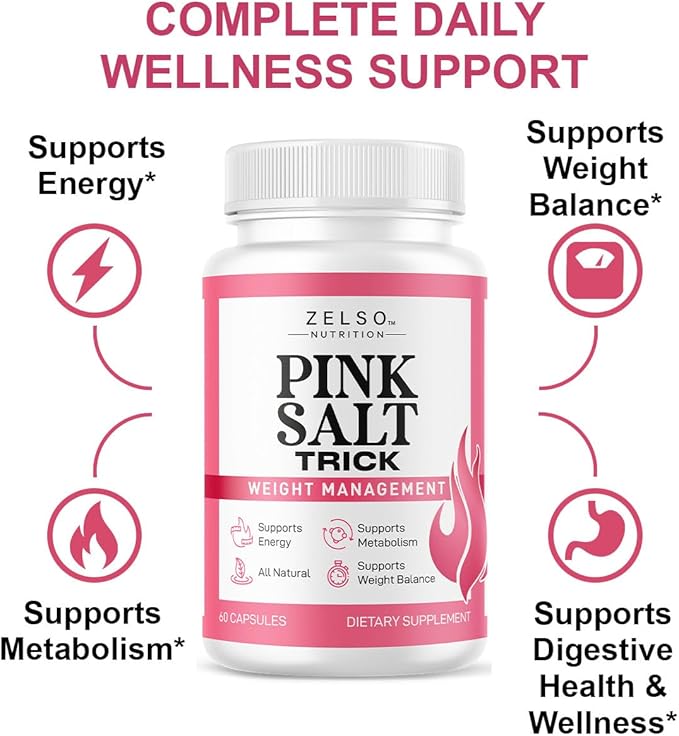Pink Salt Trick Capsules - Original PinkSalt Trick Supplement for Weight Energy &amp Metabolism - All Natural Advanced Support Formula Pills Reviews 60 Capsules for 1 Month