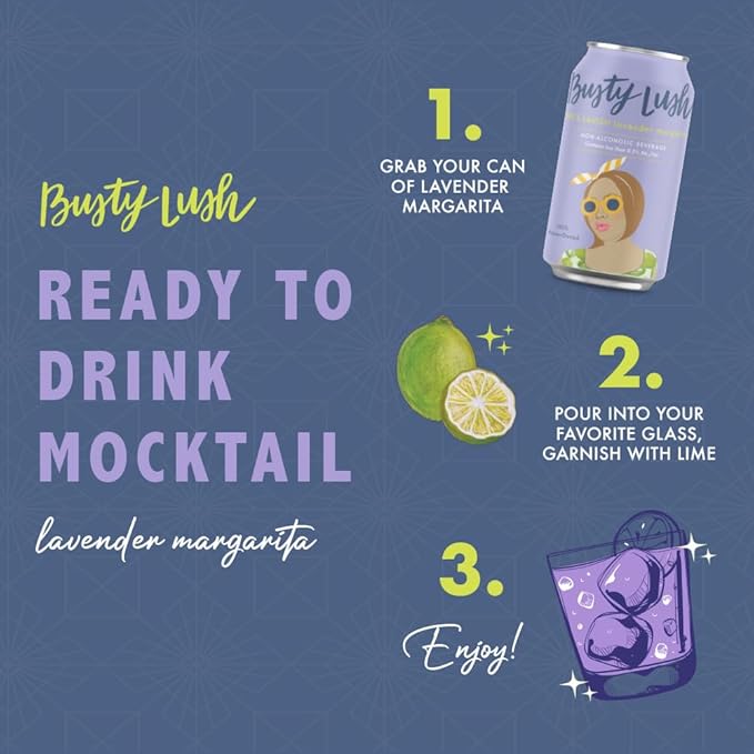 Busty Lush Craft Mocktails – Non-Alcoholic Sparkling Drinks Zero Proof Drinks Lavender Margarita Alcohol Alternative – Low Sugar &amp Low Calorie Ready to Drink | 12 oz (8-Pack)