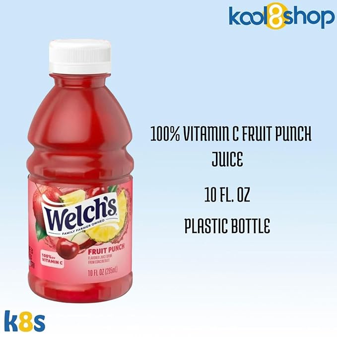 Welch’s Fruit Punch Juice Drink 10 fl oz Plastic Bottle 24 Pack + 2 Reusable Snack Bags by KOOL8SHOP Infinite Deals