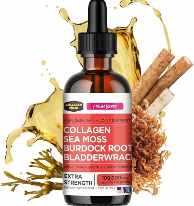 Collagen Mojo - Liquid Collagen for Women &amp Men Collagen Peptides with Sea Moss Burdock Root &amp Bladderwrack - Hair Skin Nails Joint Support Weight Management High Absorption - 100000mc