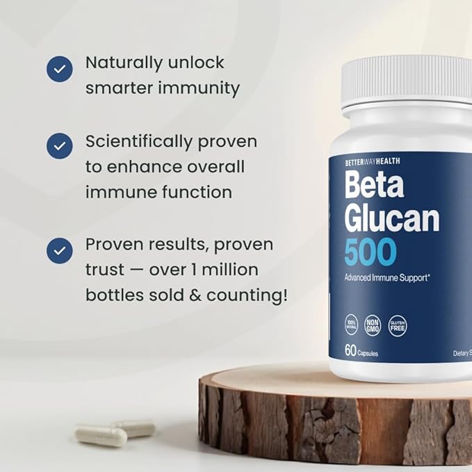 Better Way Health™ - Advanced Immune Readiness - Highly Purified 13/16 Beta Glucan 500 - Clinically Tested Immune Defense - 500mg/60 Capsules (Pack of 1)
