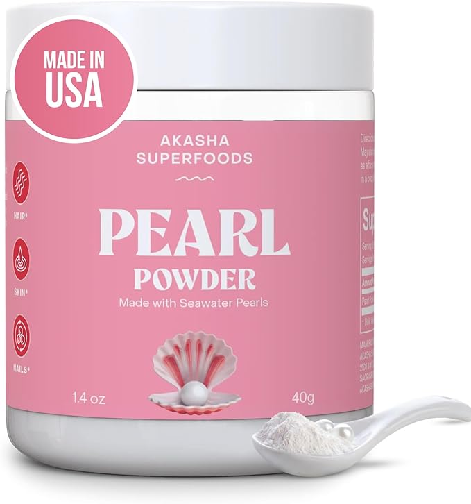 Akasha Superfoods Pearl Powder Supports Collagen Production Blend Into Drinks Smoothies or Skincare Source of Calcium Amino Acids &amp Minerals Gentle on Sensitive Skin Gluten Free 1.4 Oz