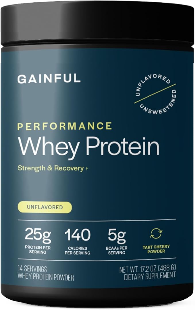 Gainful Performance Whey Protein Powder 25g Protein per Serving Unflavored Supports Muscle Growth Recovery and Endurance with Tart Cherry Powder No Artificial Ingredients 14 Servings