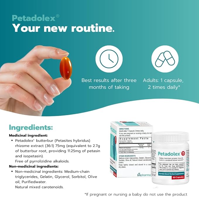 Migraine Relief - Patented Butterbur Root Extract 75mg PA-Free Butterbur Extract in Gelatin Capsules Ideal Real Butterbur for Migraines Solution Prevention