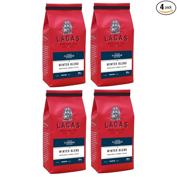 Lacas Coffee Company Medium Fine Ground Coffee 12oz Bag (4 bags Winter Blend)