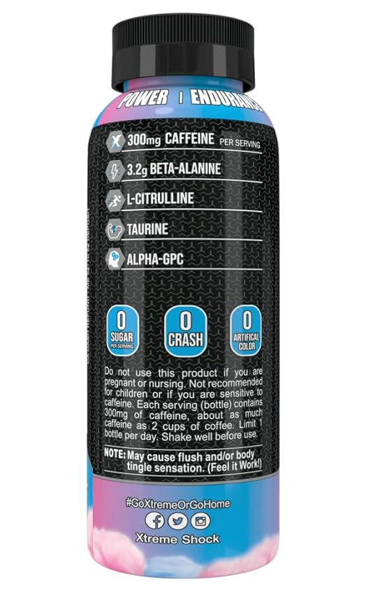 Xtreme Shock RTD Pre-Workout Energy Drink Cotton Candy 12 Fl Oz (Pack of 12)
