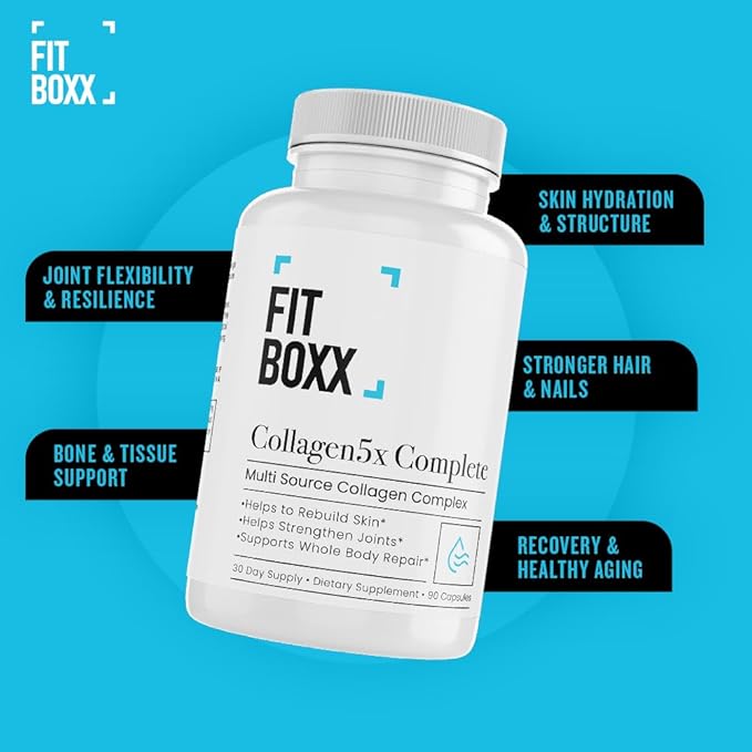 Collagen5X Complete | Multi-Source Collagen Types I II III V &amp X | Skin Joint Hair &amp Bone Support | 90 Capsules