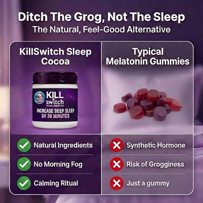 SWITCH Killswitch Sleep Aid for Adults – Fall Asleep Fast &amp Wake Refreshed Sugar-Free Hot Chocolate Supplement - Magnesium Tart Cherry L-Theanine &amp More for Restful Sleep 30 Servings Made