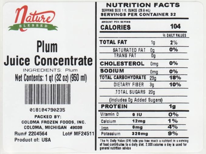 Nature Blessed 100% Pure Plum Fruit Juice Concentrate - 4 Quarts (4/32 fl oz bottles) Great for Home Vintners Home Brewers Cider Spirits Mead or Homemade Jelly