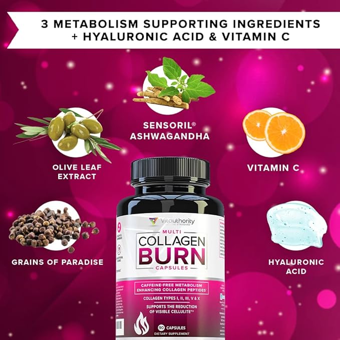 Vitauthority Multi Collagen Burn Capsules: Hydrolyzed Protein Peptides with Hyaluronic Acid and Bone Broth Collagen Delicious Chicken Noodle Flavored - Packed with 16g of Protein