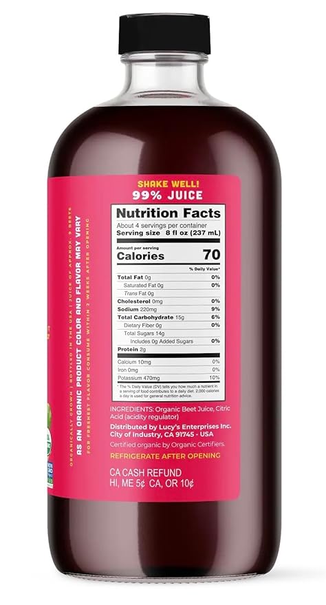 Lucy’s Family Owned - AMERICAN BEETS Organic 99% Pure Beet Juice 34 oz. Glass Bottle (Made From Fresh Pressed) (Pack of 2)