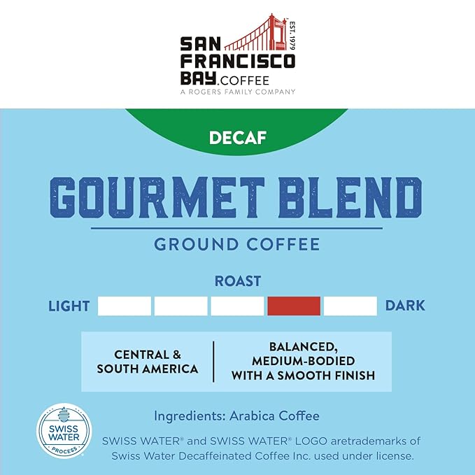 San Francisco Bay Coffee - Decaf Medium Roast - Decaf Gourmet Blend (28 oz bag) - Ground Coffee Swiss Water Processed