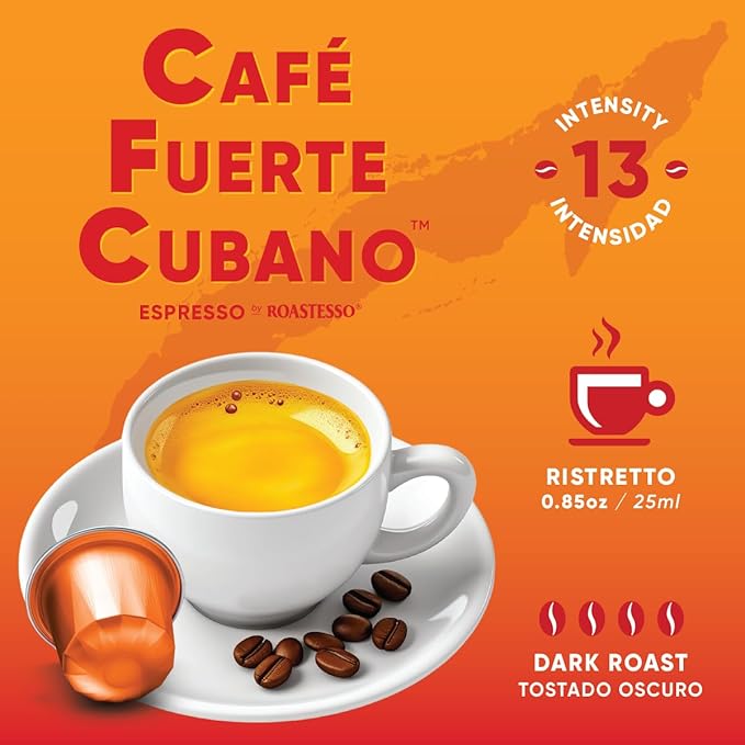 Café Fuerte Cubano Aluminum Espresso Capsules Compatible with Nespresso Original Machines Dark Roast Intensity 13 High Caffeine Recyclable Coffee Pods Roasted and Packaged in USA (40 Count)