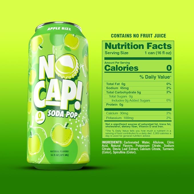 No Cap Soda Pop Soda Apple Rizz 16 fl oz (Pack of 12)