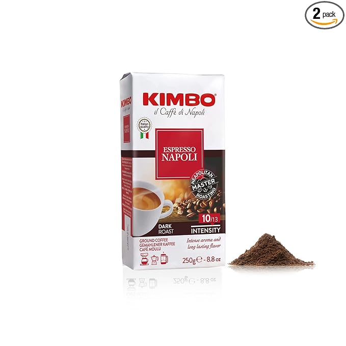 Kimbo Espresso Napoli Ground Coffee | Dark Roast | Intense Aroma &amp Long Lasting Flavor | 10/13 Intensity | 8.8 oz (250g) Brick