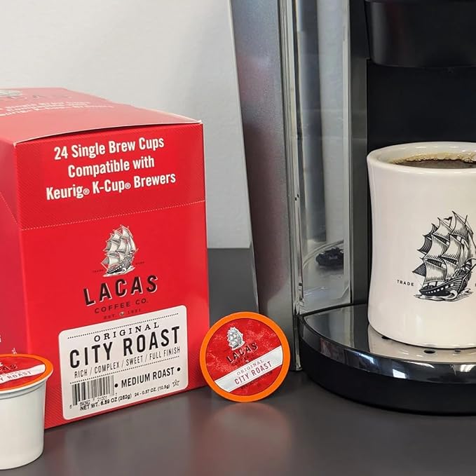 Lacas Coffee Original City Roast Single Serve Cups 96 Total – Smooth &amp Balanced Medium Roast