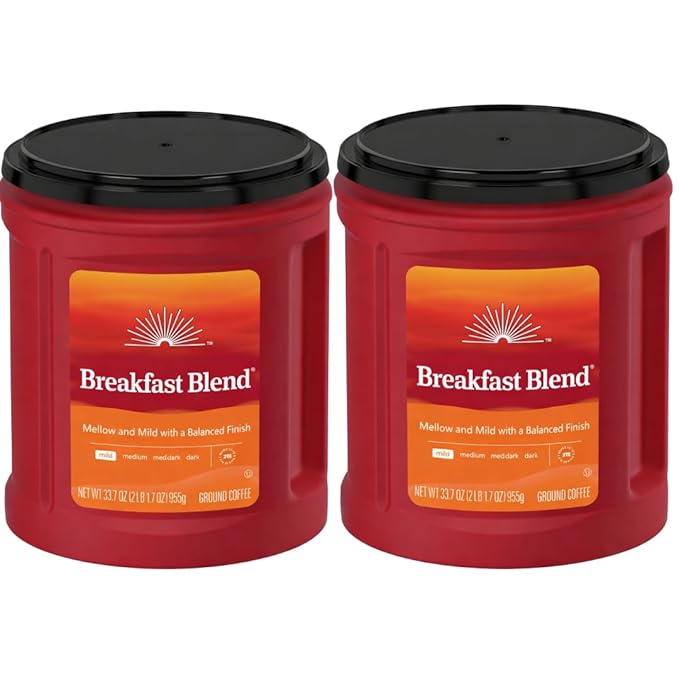 Breakfast Blend Ground Coffee Mild Roast 33.7 oz Canister (33.7 Ounce(2 Pack) Breakfast(Mild Roast))