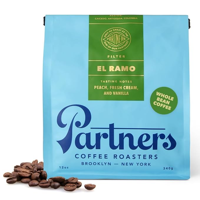 PARTNERS COFFEE ROASTERS - Whole Bean Coffee (El Ramo - Colombian Light Roast) 12oz - Sweet Colombian Blend - Whole Coffee Beans - Lab Tested for Mycotoxins &amp Heavy Metals - Hand Roasted in NYC