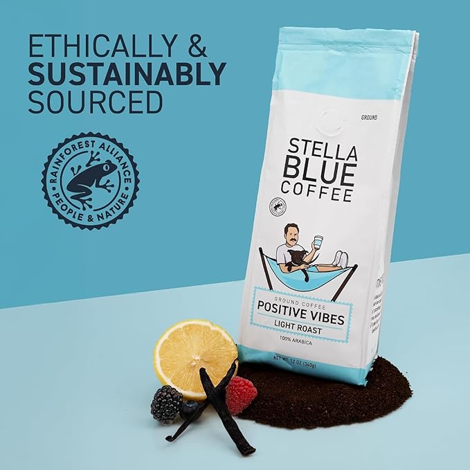 Stella Blue Ground Coffee Variety Pack Positive Vibes Light Roast And Electric Avenue Dark Roast 100% Arabica Coffee Vanilla Fruity And Chocolate Notes Ethically Sourced 12 oz Bags