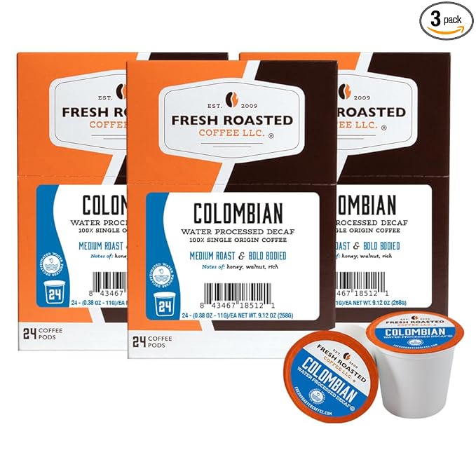 Fresh Roasted Coffee 100% Colombian Water Processed Decaf Kosher K-Cup Compatible 72 Pods