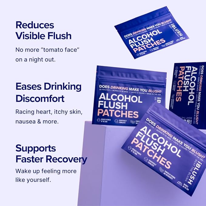 Alcohol Flush Patches – Discreet Easy-to-Wear Support for Redness &amp Drinking Discomfort | Non-Ingestible Option for Asian Glow &amp Alcohol Sensitivity | 36 Patches