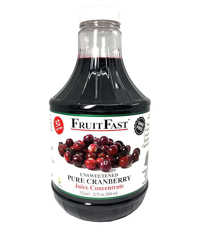 FruitFast Cranberry Juice Concentrate - (32 FL OZ) Unsweetened 50 Brix Pure Concentrated Extract - 100% Cranberry No Additives or Fillers