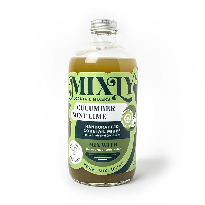 Mixly Cucumber Mint Lime Mixer Made with Fresh Squeezed Juice Ready to Drink Use with Vodka Gin Soda Water 16 oz.