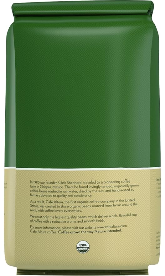 Cafe Altura Whole Bean Organic Coffee Decaf Espresso - Water Process 5 lb Bag