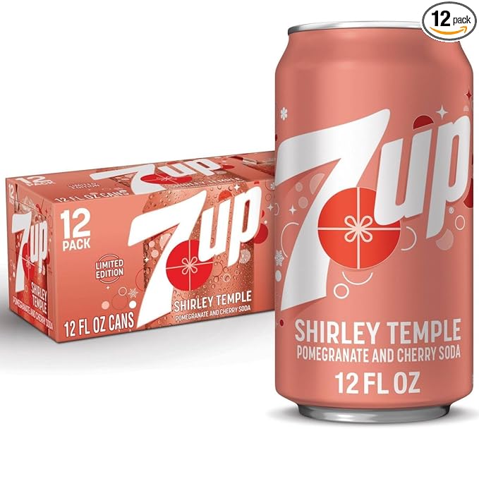 7UP Shirley Temple Pomegranate and Cherry Soda Limited Edition Caffeine-Free 12 FL OZ Cans 12 Pack