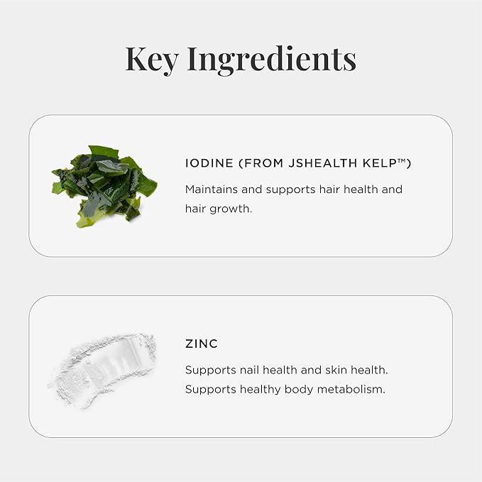 JSHealth Vitamins Hair and Energy Formula - Hair &amp Scalp Support Supplement with Iodine and Zinc - 30 Capsules