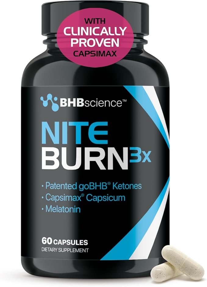 Night Burn Keto BHB Exogenous Ketones Supplement - Real Ketones Keto Diet Pills with Patented goBHB Capsimax and Melatonin for Body Sculpting (60 Count (Pack of 1) Nite)