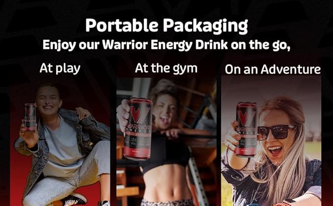 Warrior Energy Drink Regular Sugar - Fuel Your Day with our Low-Calorie High-Energy Boost Packed with B-Vitamins Balanced Caffeine &amp Unique Taste - 12oz 12-pack