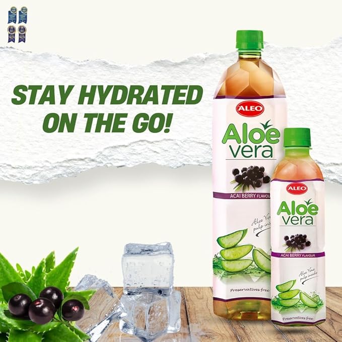 ALEO 1.5L x 12 Premium Acai berry Aloe Vera Drink - Natural No Preservatives No Artificial Colors Superior Taste Award 2025