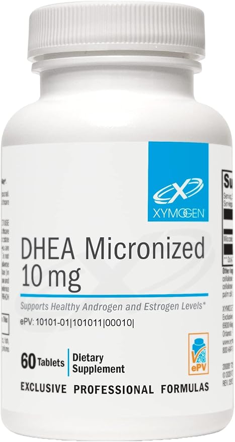 XYMOGEN DHEA 10 mg - Micronized DHEA to Support Healthy Androgen and Estrogen Levels &amp Adrenal Support - Dehydroepiandrosterone Supplement for Women &amp Men (60 Tablets)
