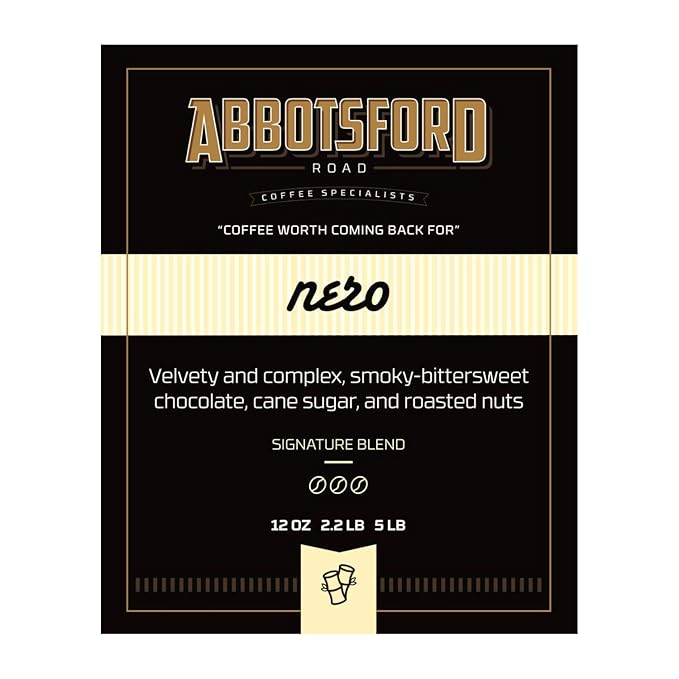 Abbotsford Road - Specialty Coffee Variety Pack Espresso Gourmet Roasted Coffee Beans Ideal for Cold Brew Drip Aeropress Pour Over or Percolator Includes Two 12oz Bags (La Mattina | Nero Ground